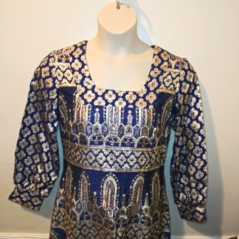 Vintage 1960's Bob Cunningham By Nellica Beitner Royal Blue & Gold Lame´ Gown - Picture 2 of 14